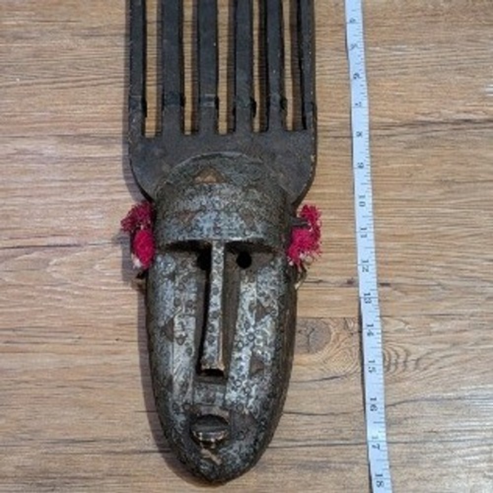 Bambara N'tomo Horned Wood Metal Mask Mali Africa Tribal Wall Decor Art
